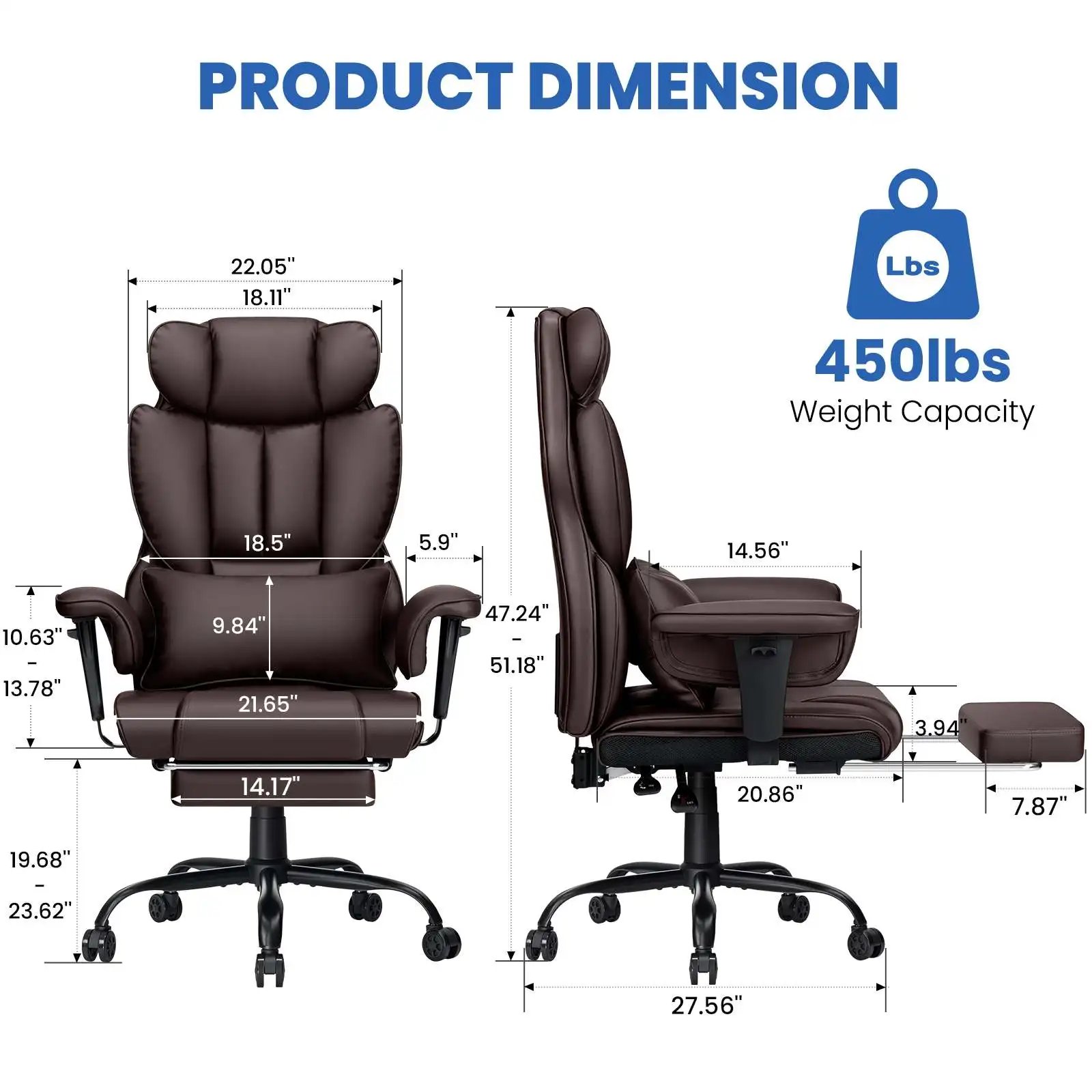 Ergonomic High-Back Office Chair with PU Leather Built-in Seat Bag  Spring-loaded Cushion  Two-point Vibration Massage  T-shaped