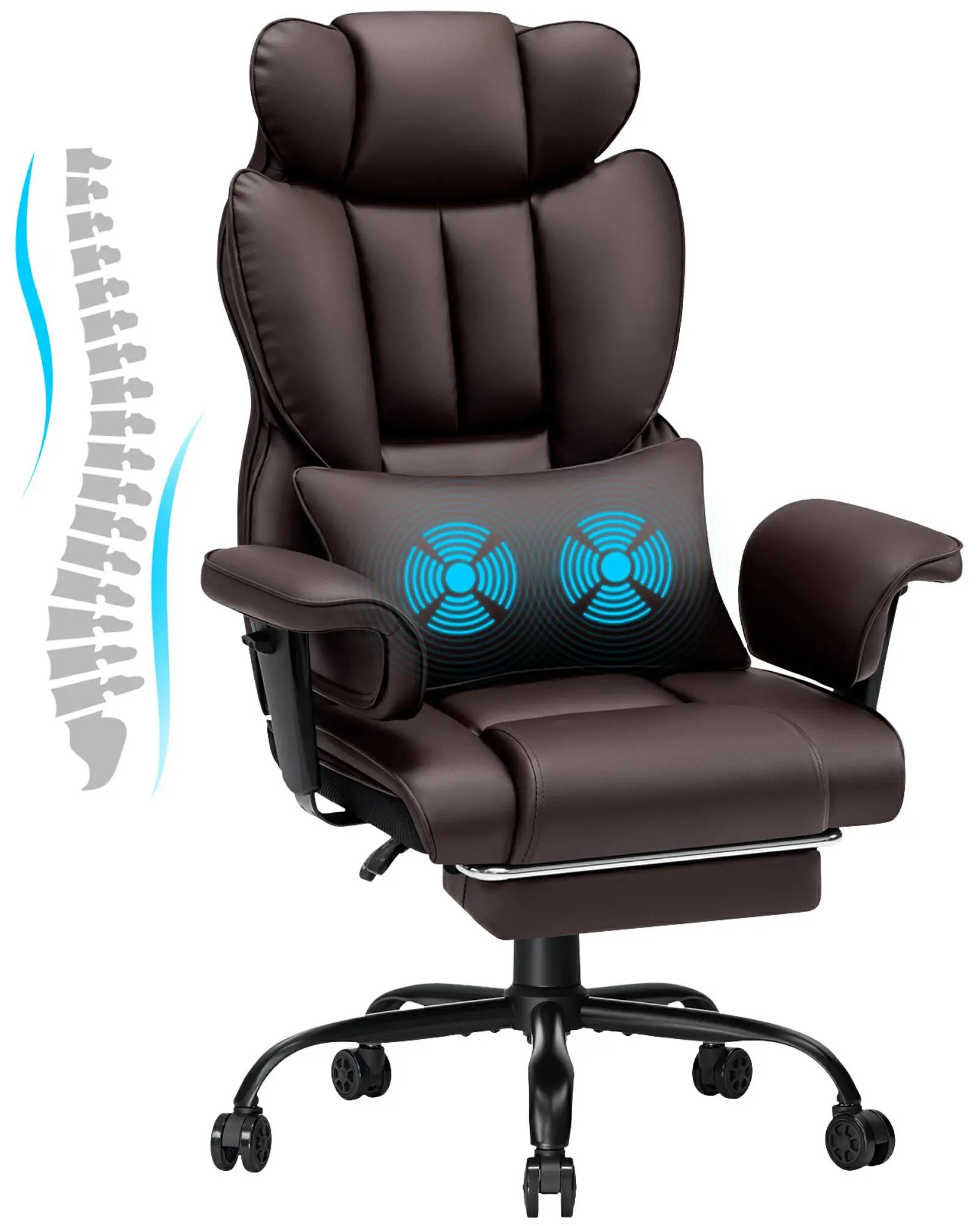Ergonomic High-Back Office Chair with PU Leather Built-in Seat Bag  Spring-loaded Cushion  Two-point Vibration Massage  T-shaped
