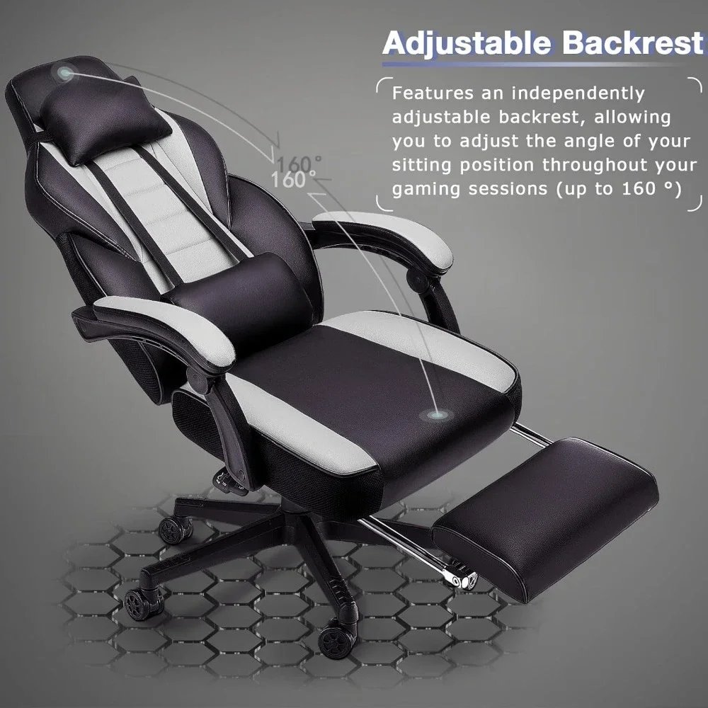 Gaming Chairs with Footrest,Ergonomic Video Game Chairs for Adults,Big and Tall Gaming Chair 400lb Weight Capacity