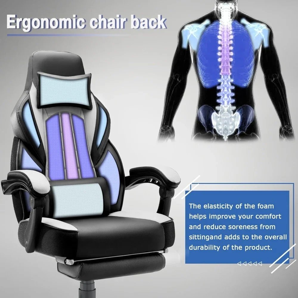 Gaming Chairs with Footrest,Ergonomic Video Game Chairs for Adults,Big and Tall Gaming Chair 400lb Weight Capacity