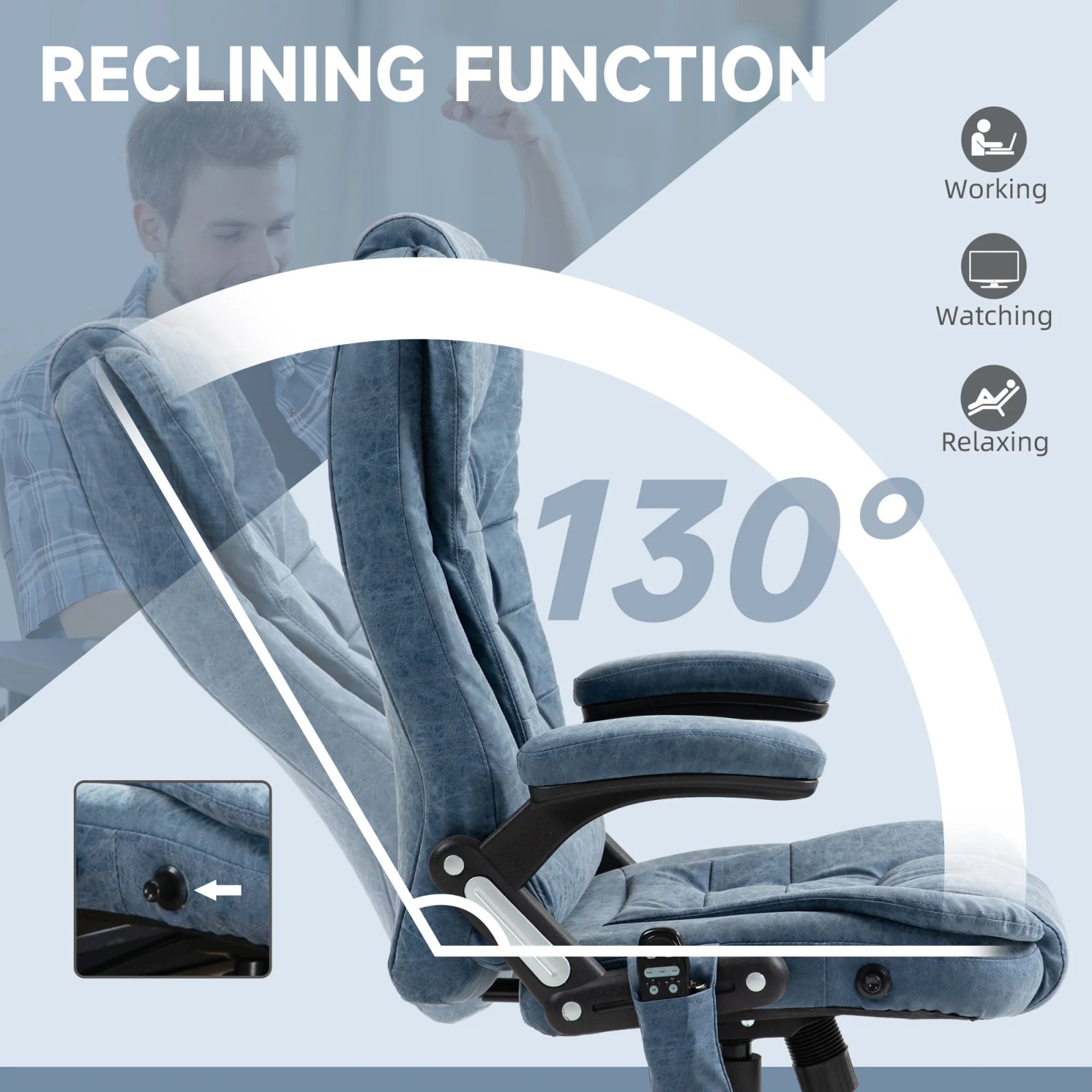Homcom High-Back Vibration Massage Chair, Heating Office Chair, Black