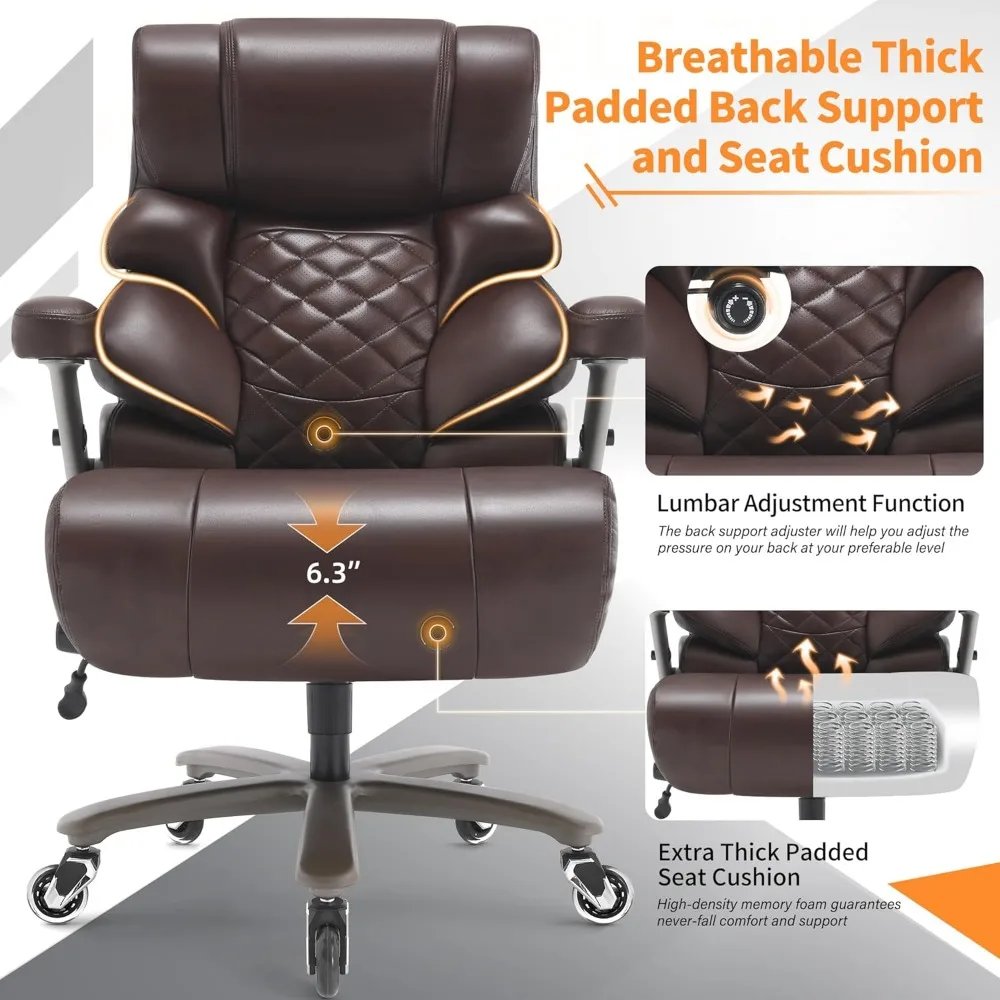 500lbs Big and Tall Office Chair-Large Computer Chair with Adjustable Lumbar Support 3D Flip Arms Plus Size Wheels, High Back Ex