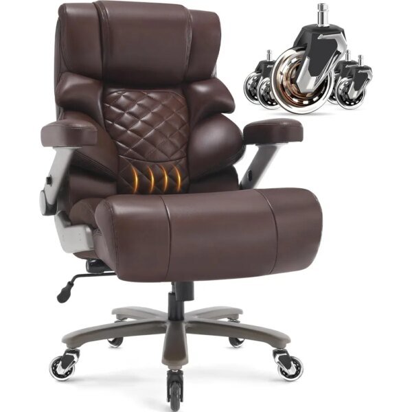500lbs Big and Tall Office Chair-Large Computer Chair with Adjustable Lumbar Support 3D Flip Arms Plus Size Wheels, High Back Ex