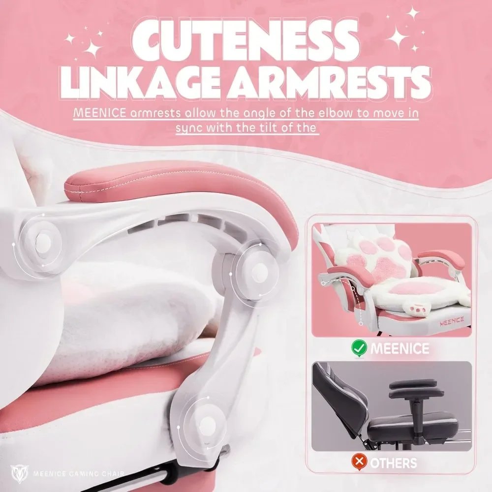 Gaming Chair, Cute with Cat Ears Paw Lumbar and Cushion,Ergonomic Computer Chair with Footrest, Reclining, Computer Chair