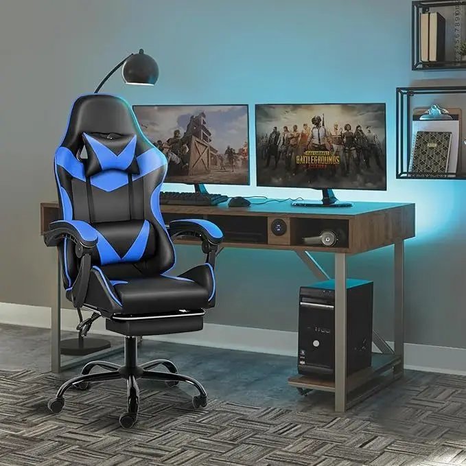 Gaming Chair, Backrest and Seat Height Adjustable Swivel Recliner Racing Office Computer Ergonomic Video Game Chair, Black/Blue
