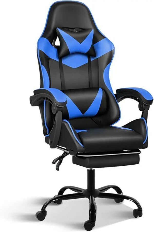 Gaming Chair, Backrest and Seat Height Adjustable Swivel Recliner Racing Office Computer Ergonomic Video Game Chair, Black/Blue