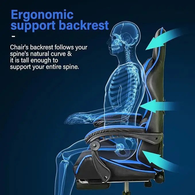 Gaming Chair, Backrest and Seat Height Adjustable Swivel Recliner Racing Office Computer Ergonomic Video Game Chair, Black/Blue