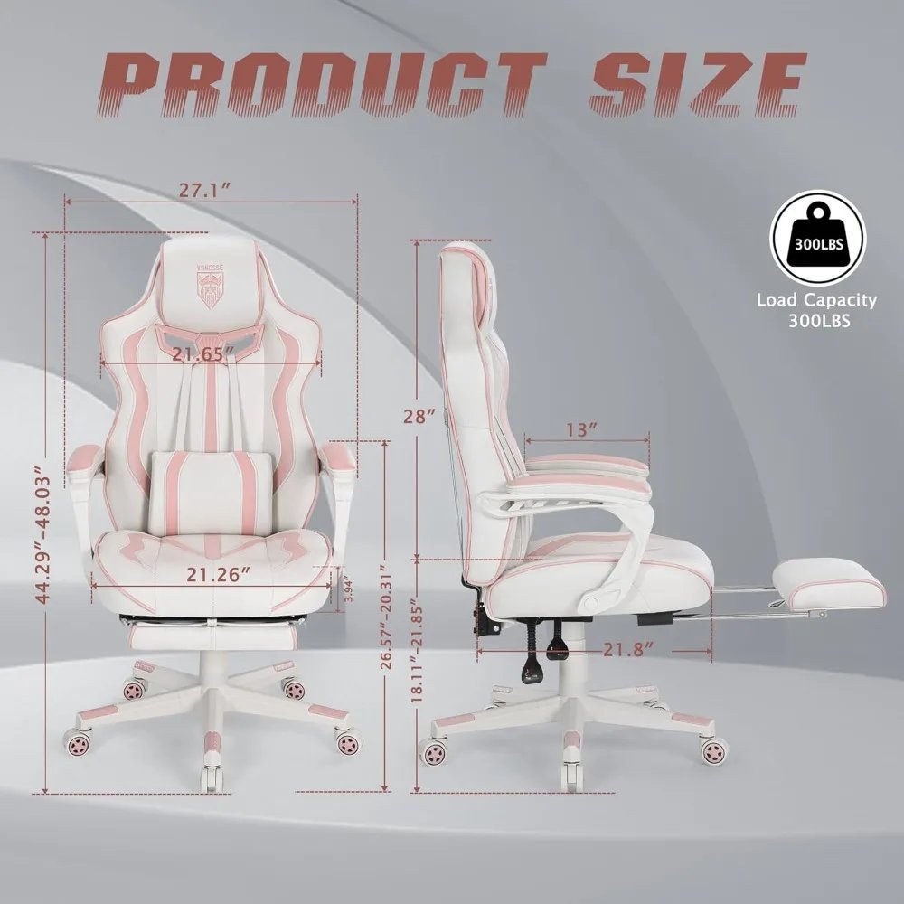 Pink Gaming Chair for Girls, Pink Computer Gaming Chairs for Adults, Reclining Gamer Chair with Footrest with Massage, Ergonomi Pink Gaming Chair for Girls, Pink Computer Gaming Chairs for Adults, Reclining Gamer Chair with Footrest with Massage, Ergonomi