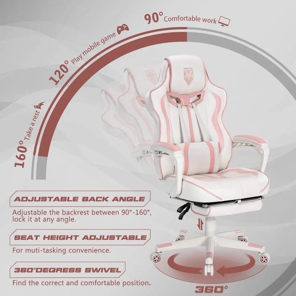 Pink Gaming Chair for Girls, Pink Computer Gaming Chairs for Adults, Reclining Gamer Chair with Footrest with Massage, Ergonomi Pink Gaming Chair for Girls, Pink Computer Gaming Chairs for Adults, Reclining Gamer Chair with Footrest with Massage, Ergonomi