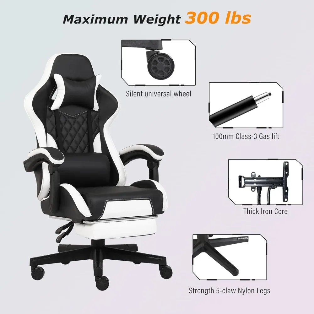 Gaming Chair with Footrest for Adults, Computer Game Chairs w/Lumbar Support, Backrest Adjustable Height Swivel Gamer Chair