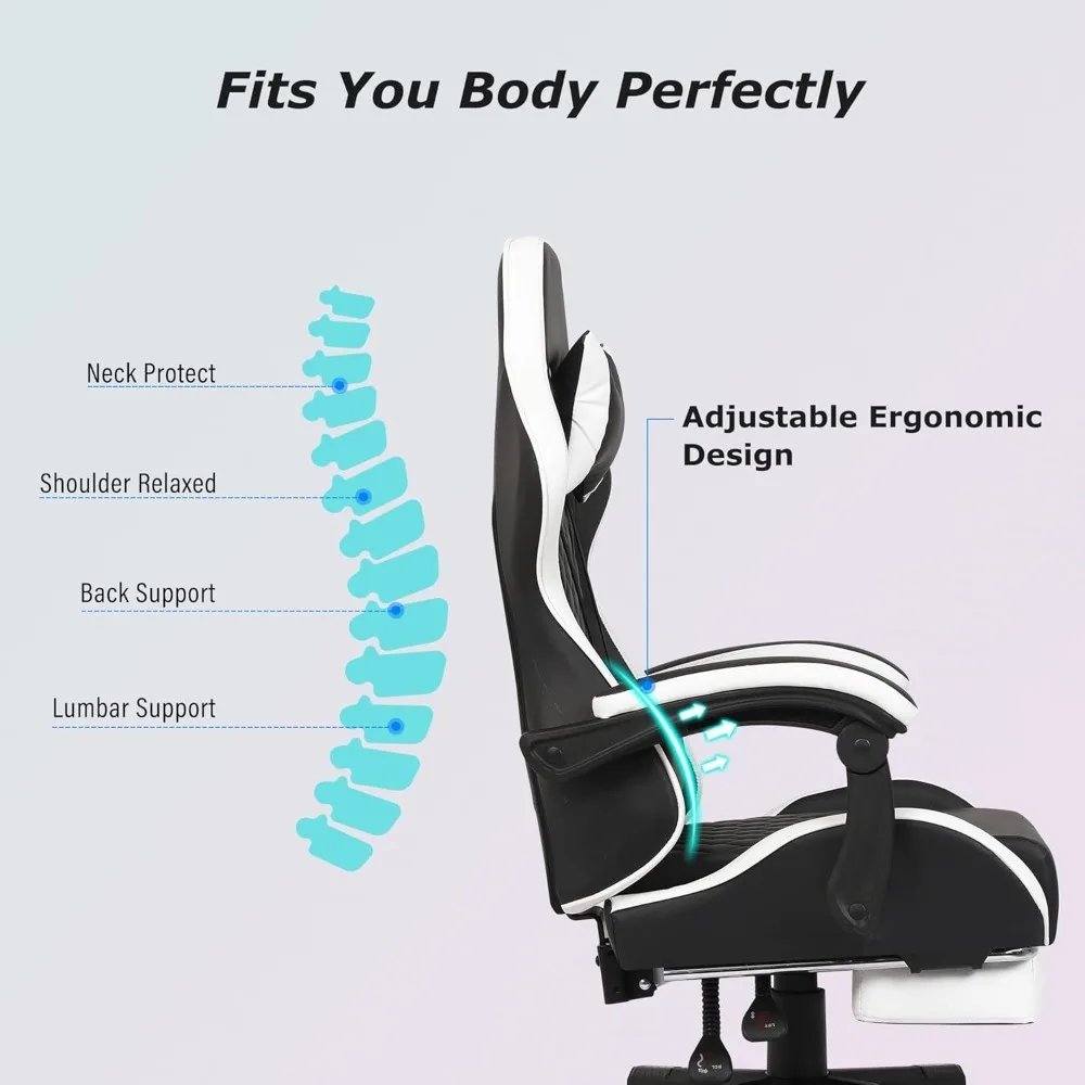 Gaming Chair with Footrest for Adults, Computer Game Chairs w/Lumbar Support, Backrest Adjustable Height Swivel Gamer Chair