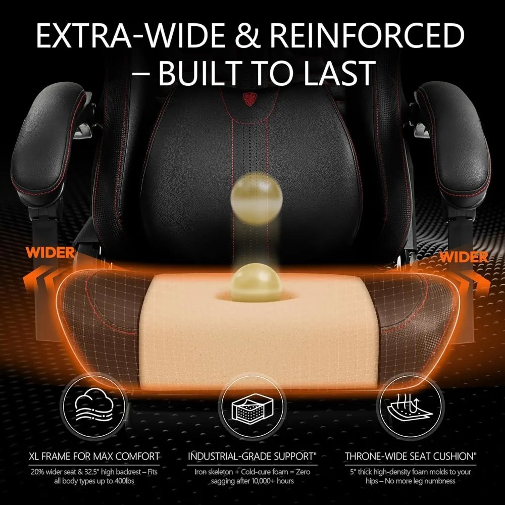 Gaming Chair Big and Tall with Dual-Point Massager Lumbar Support, Video Game Chairs for Adults with Footrest, Ergonomic Comput
