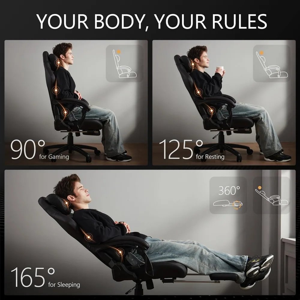 Gaming Chair Big and Tall with Dual-Point Massager Lumbar Support, Video Game Chairs for Adults with Footrest, Ergonomic Comput