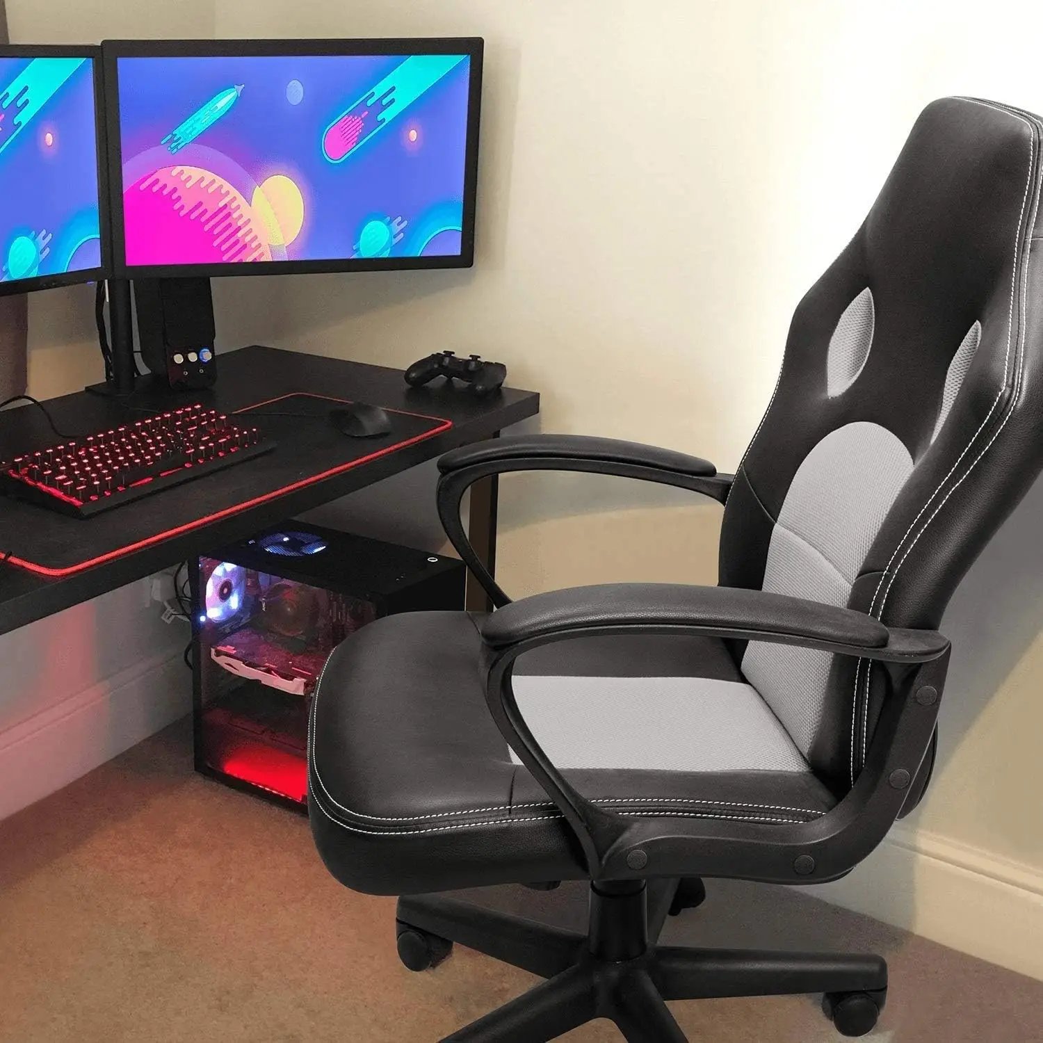 Office Gaming Chair High Back Leather Computer Chairs Ergonomic Height Adjustable Racing Game Desk Chair Executive Confe
