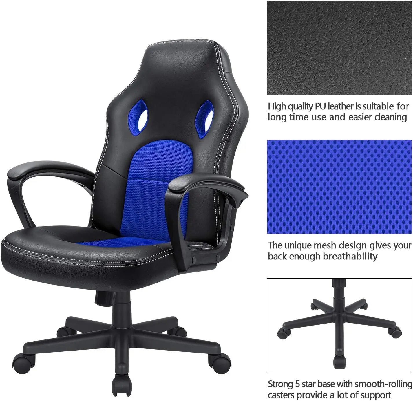 Office Gaming Chair High Back Leather Computer Chairs Ergonomic Height Adjustable Racing Game Desk Chair Executive Confe