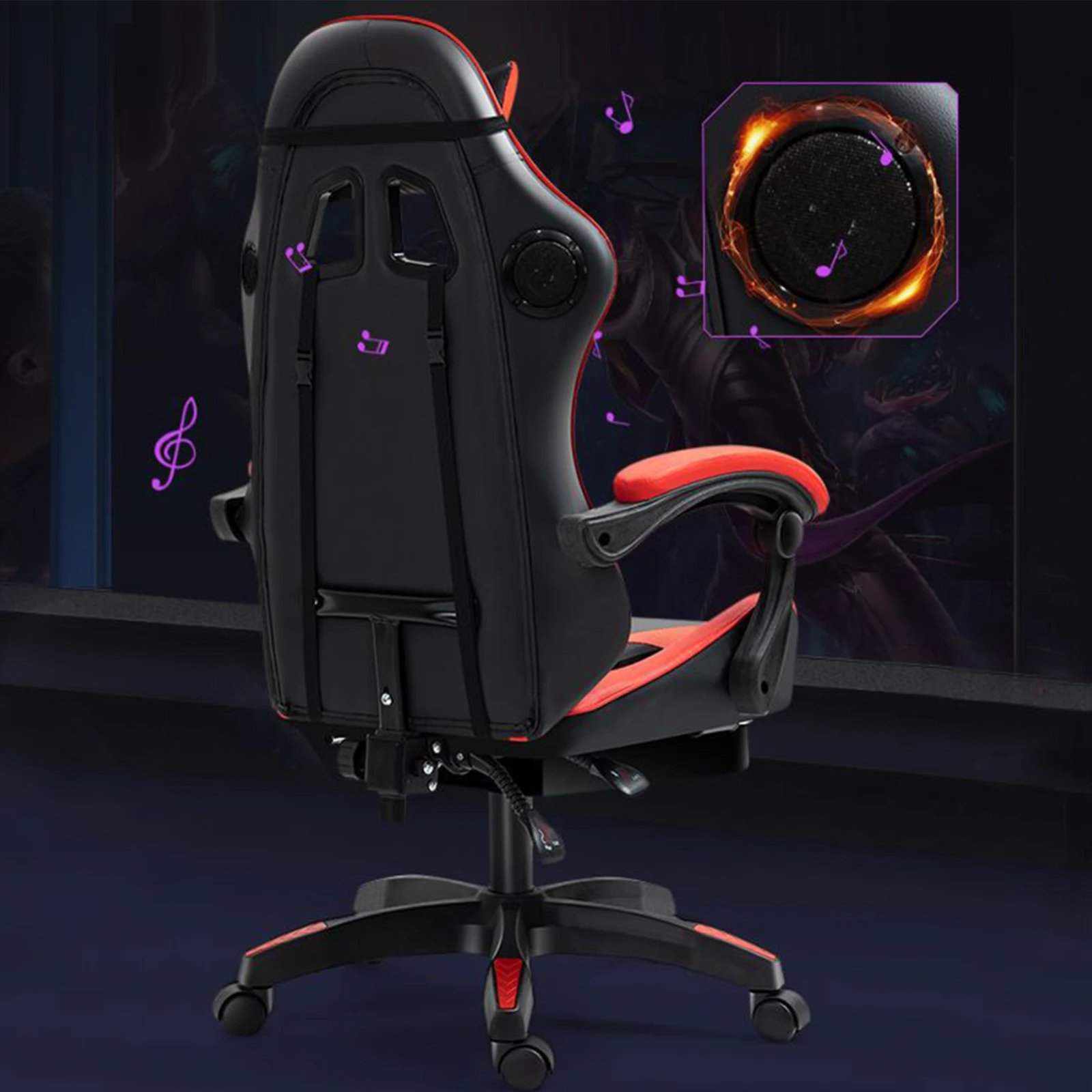 Gaming Chair with Bluetooth-compatible Speakers and RGB LED Lights, Ergonomic Massage Computer Gaming Chair with Lumbar Support