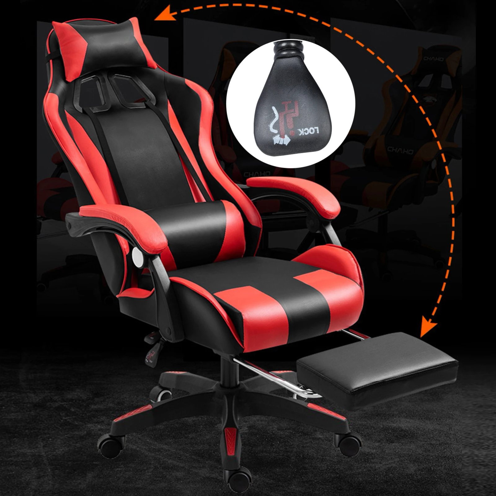 Gaming Chair with Bluetooth-compatible Speakers and RGB LED Lights, Ergonomic Massage Computer Gaming Chair with Lumbar Support