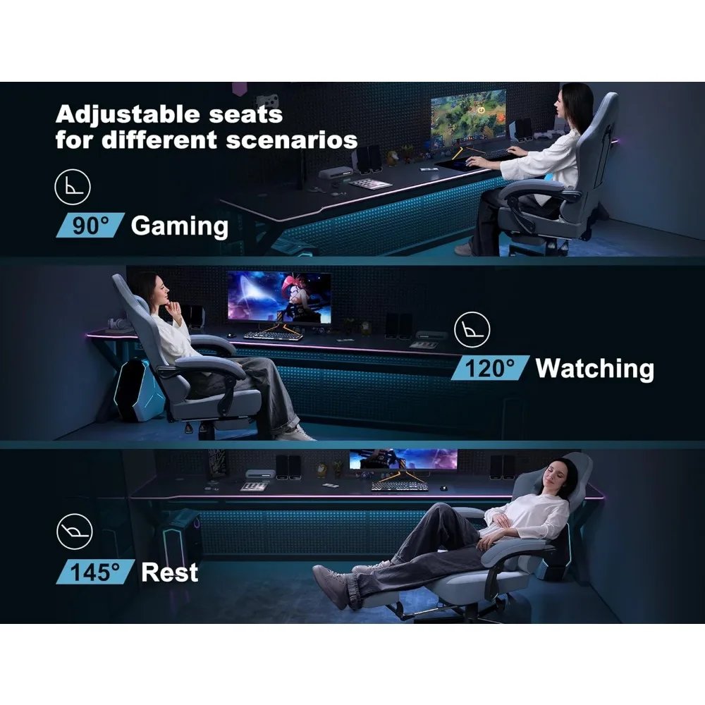 Gaming Chair Breathable Fabric with Pocket Spring Cushion,Wide and High Ergonomic Office Chair with Headrest,Computer Gaming Cha