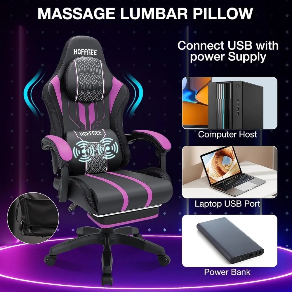Gaming Chair with Speakers Massage Big and Tall Gaming Chairs with Footrest and Bluetooth for Adults 400lbs Reclining High Back