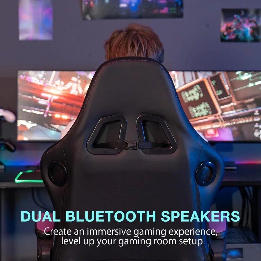Gaming Chair with Speakers Massage Big and Tall Gaming Chairs with Footrest and Bluetooth for Adults 400lbs Reclining High Back