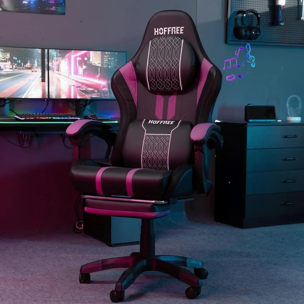Gaming Chair with Speakers Massage Big and Tall Gaming Chairs with Footrest and Bluetooth for Adults 400lbs Reclining High Back