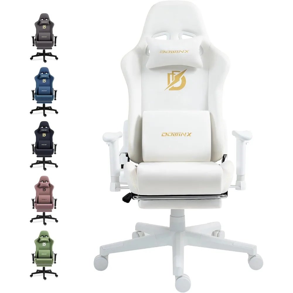 Gaming Chair with Suede Fabric, Ergonomic Computer Chair with Massage Lumbar Support and Footrest, High Back Reclining Game Off