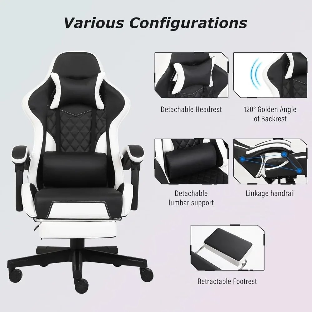 Gaming Chair with Footrest for Adults, Computer Game Chairs w/Lumbar Support, Backrest Adjustable Height Swivel Gamer Chair