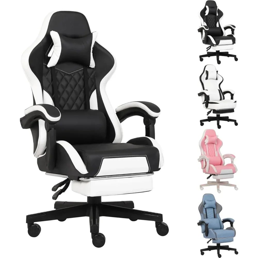 Gaming Chair with Footrest for Adults, Computer Game Chairs w/Lumbar Support, Backrest Adjustable Height Swivel Gamer Chair