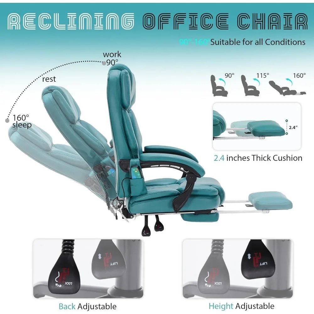 Massage Office Chair with Foot Rest 6 Points Vibration and Heat Home Office Desk Chairs for Heavy People 400lbs Reclining