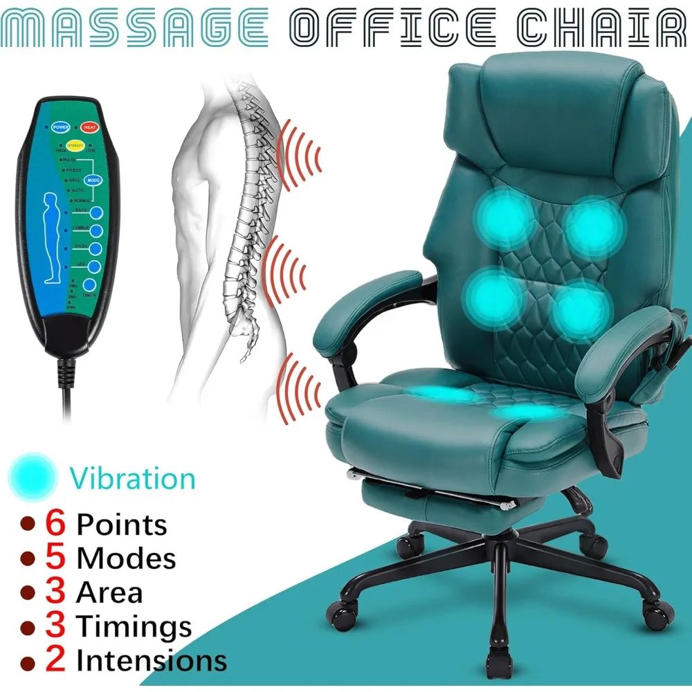 Massage Office Chair with Foot Rest 6 Points Vibration and Heat Home Office Desk Chairs for Heavy People 400lbs Reclining