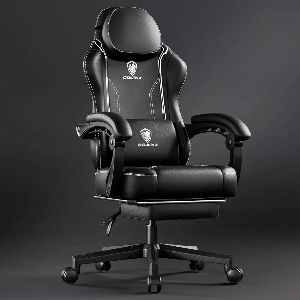Gaming Chair with Pocket Spring Cushion, Ergonomic Computer Chair with Massage Lumbar and Footrest for Adults, High Back Game C