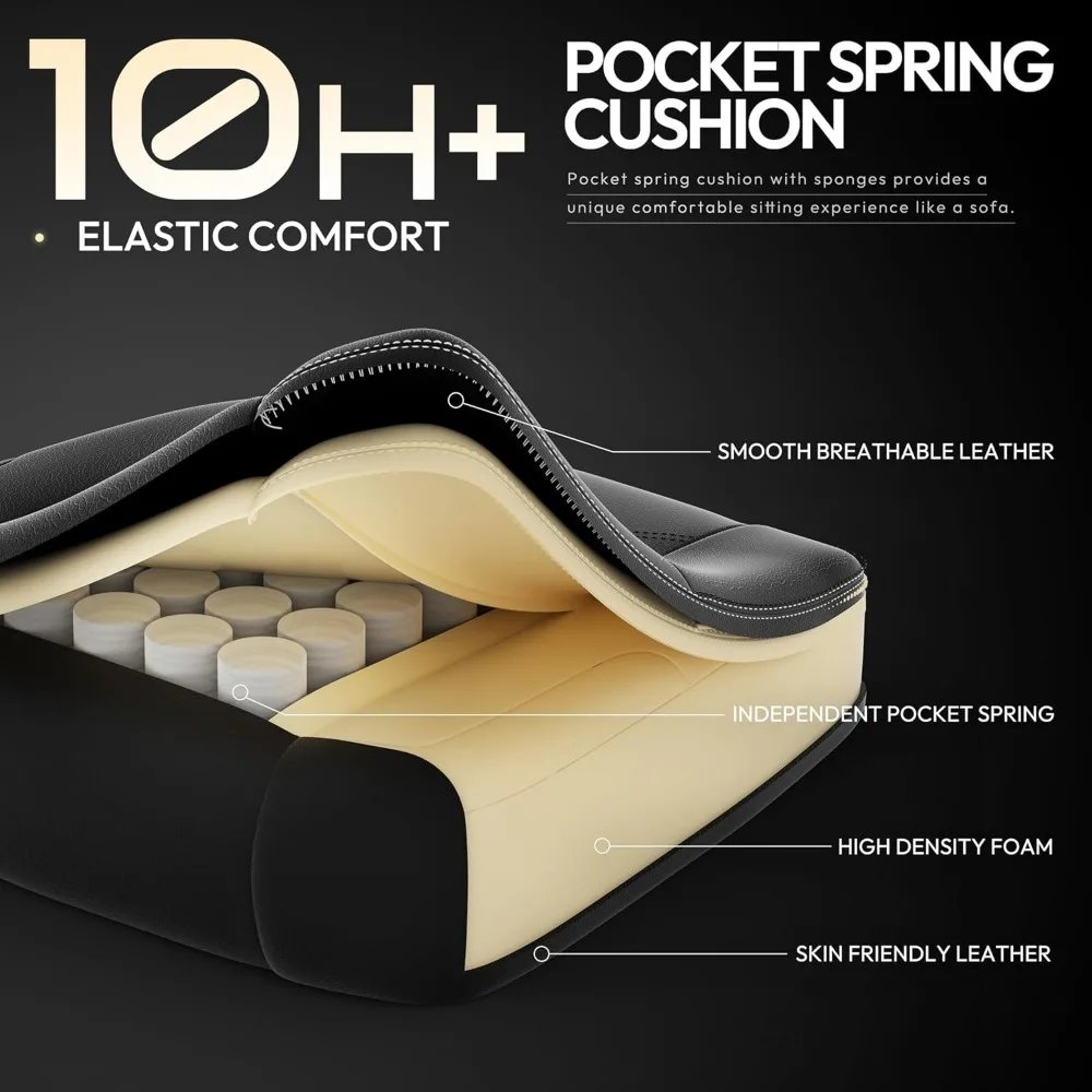 Gaming Chair with Pocket Spring Cushion, Ergonomic Computer Chair with Massage Lumbar and Footrest for Adults, High Back Game C