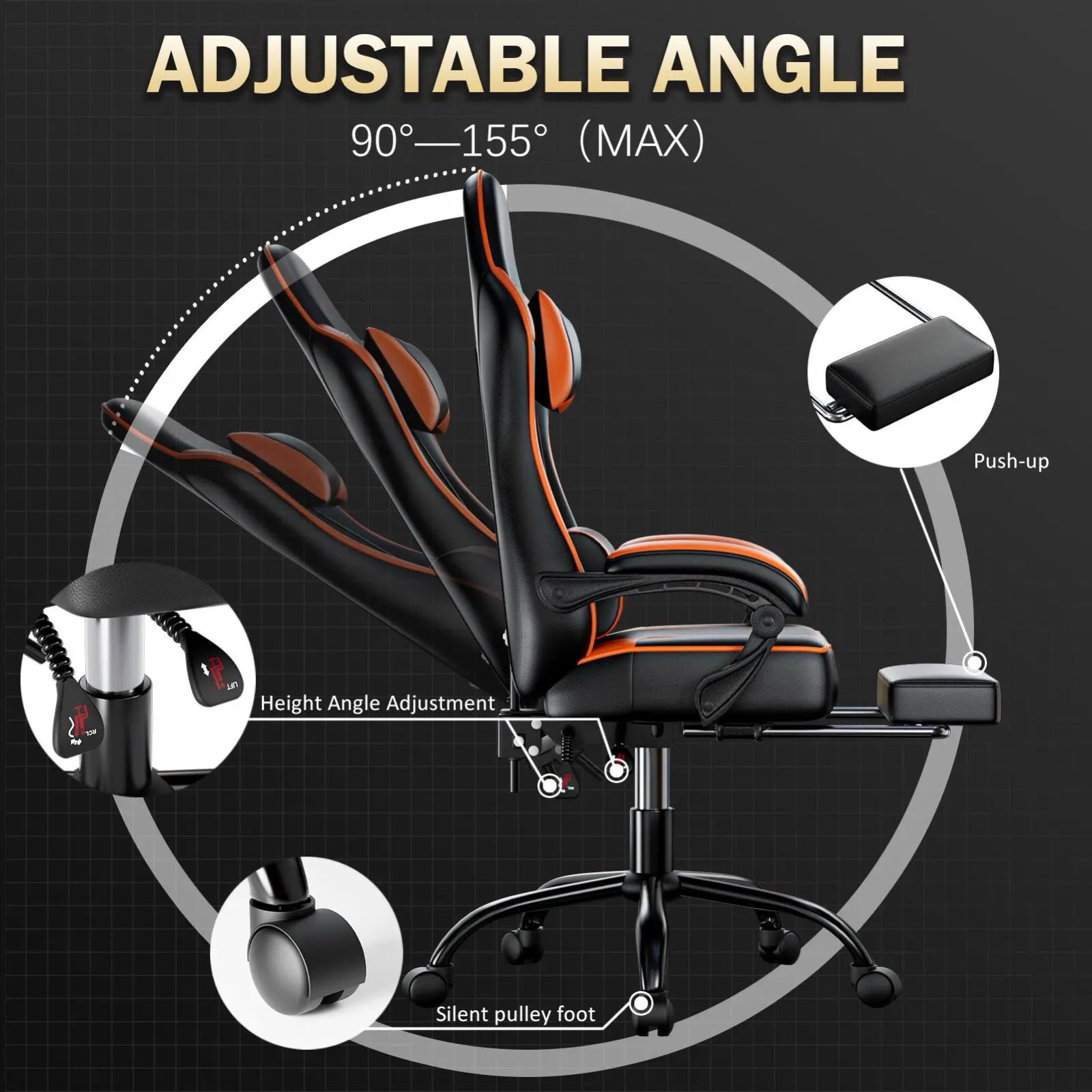 PU Leather Gaming Chair with Footrest,360°Swivel Adjustable Lumbar Pillow Gamer Chair,Comfortable Computer Chair