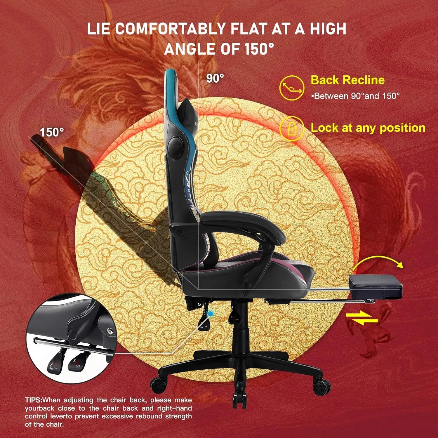 Gaming Chair with Bluetooth Speakers and Footrest, Dragon Series Video Game Chair ， Esports Computer Office Chair