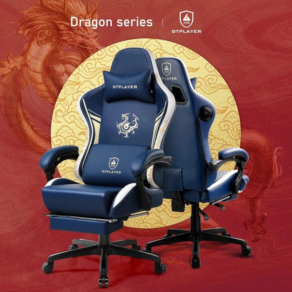 Gaming Chair with Bluetooth Speakers and Footrest, Dragon Series Video Game Chair ， Esports Computer Office Chair