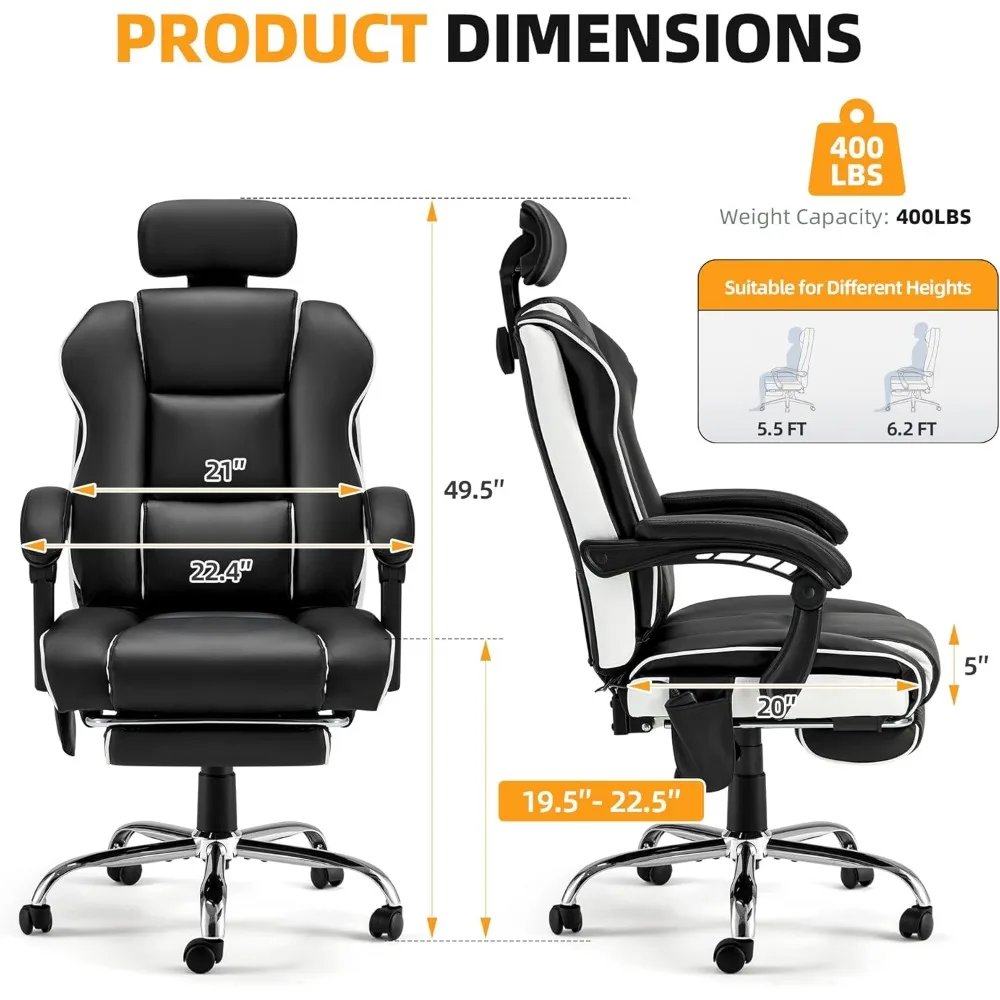 6-Point Massage Office Chair with Footrest, Heated Executive Office Chair with Reclining Backrest, Ergonomic Gaming Chair with