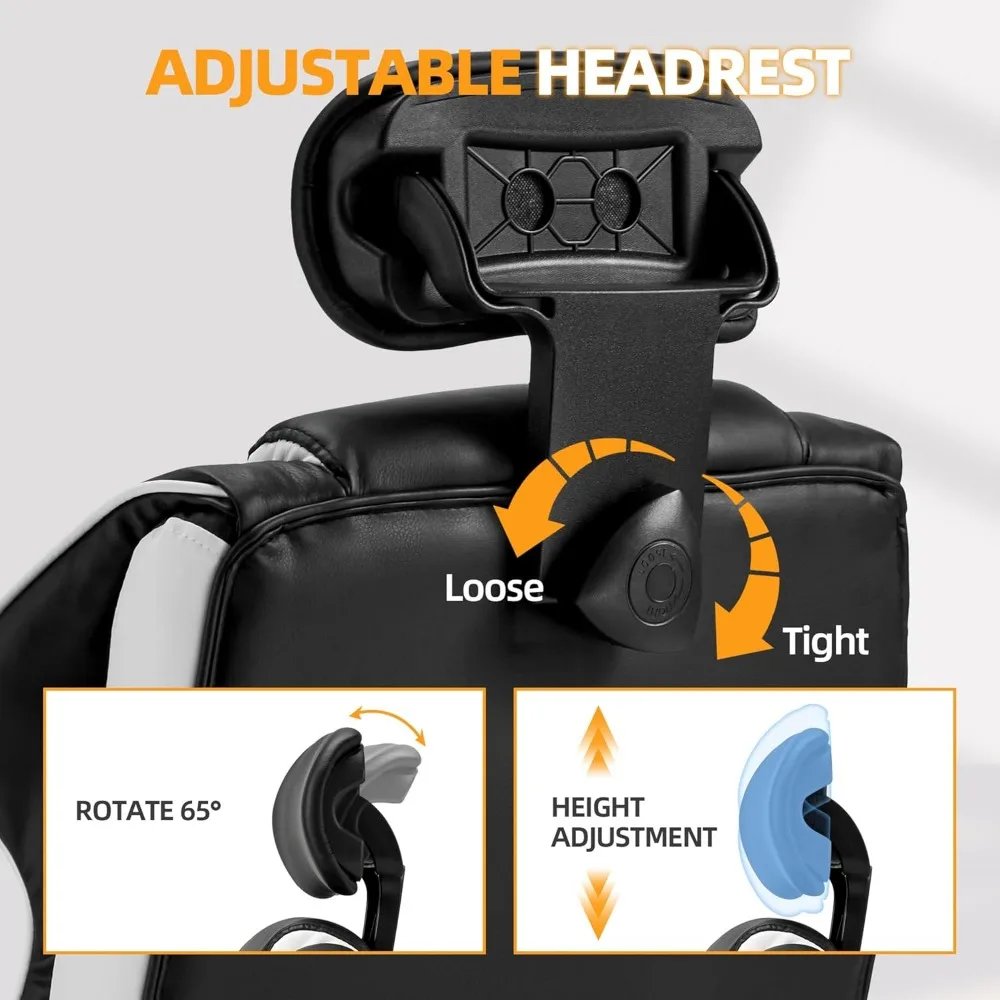 6-Point Massage Office Chair with Footrest, Heated Executive Office Chair with Reclining Backrest, Ergonomic Gaming Chair with