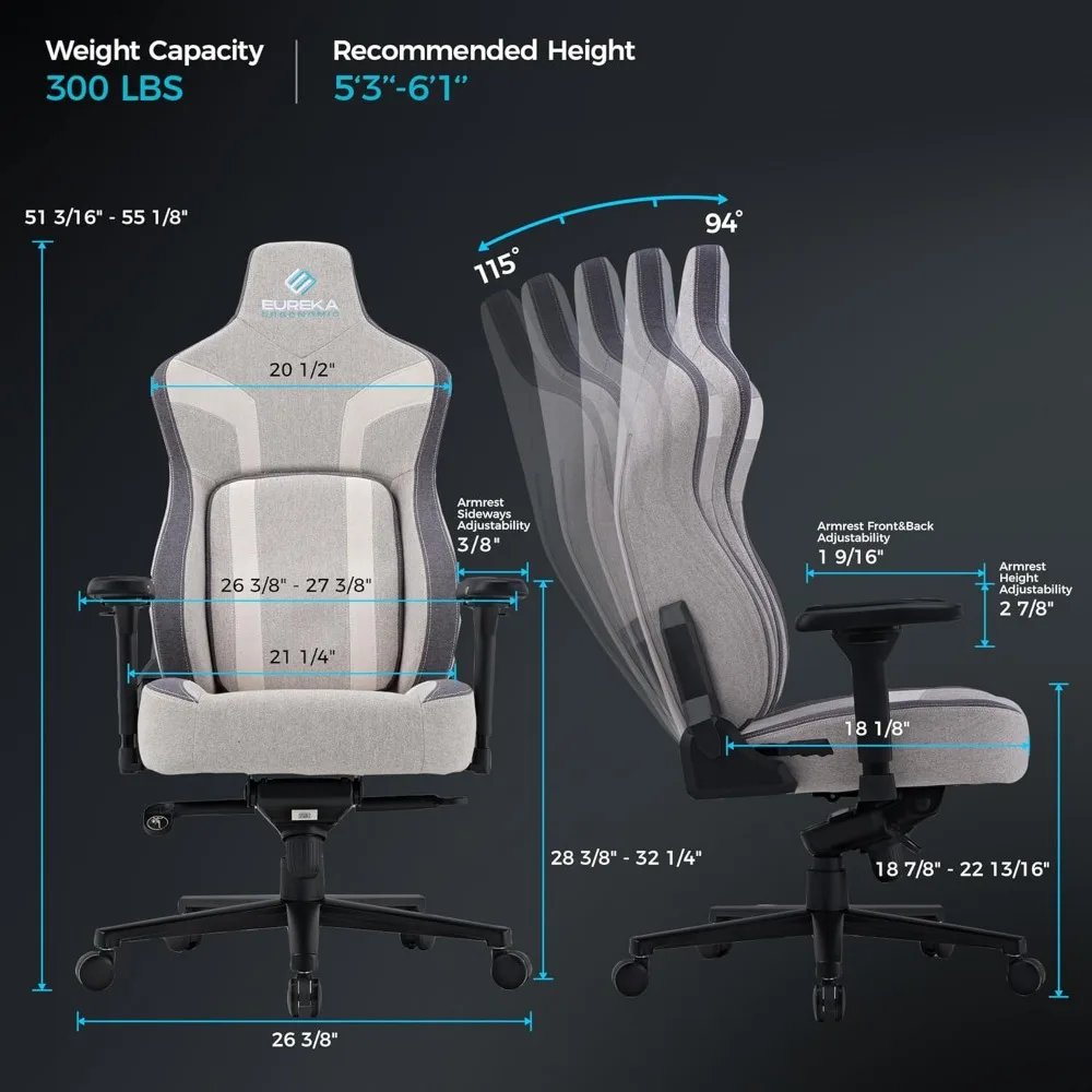 Gaming Chair, Computer Gamer Chair with Lumbar Support, High Back Office Chair 4.3in Seat Thicker Cushion, Competition Chair