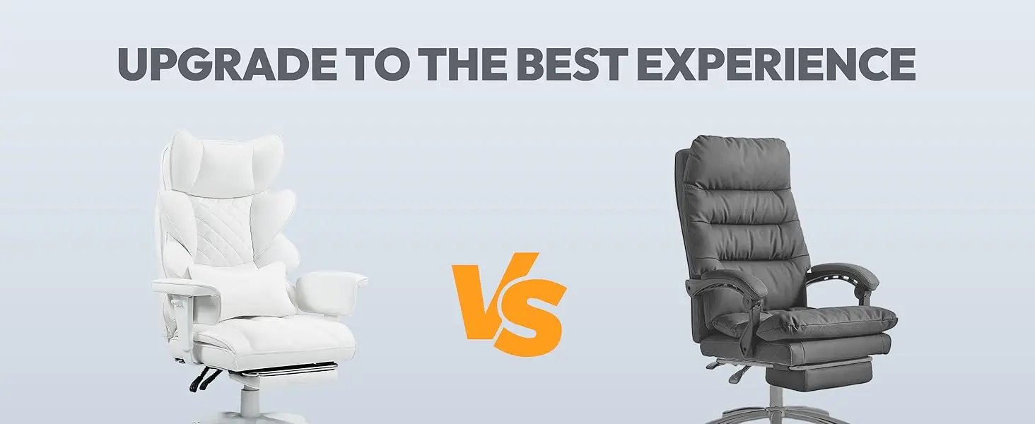 Big and Tall Office Chair with Pocket Spring Cushion and Lumbar Support,High Back Computer Gaming Chair (PU Leather, White)