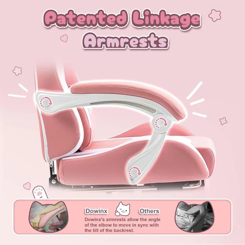 Dowinx Gaming Chair Cute with Cat Ears and Massage Lumbar Support, Ergonomic Computer Chair for Girl, Teen, Pink