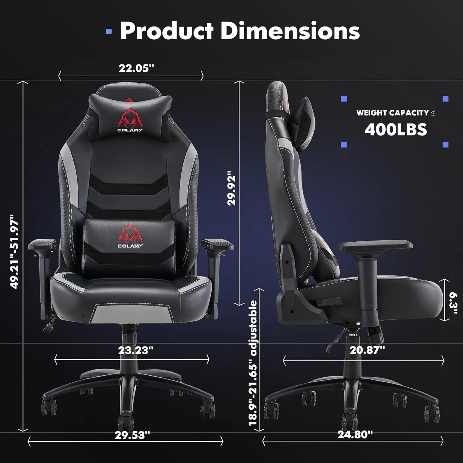 COLAMY Big and Tall Gaming Chair 400lbs-Computer Gamer Chair, Ergonomic Executive Office Chair, High Back PC Chair with Wide Sea