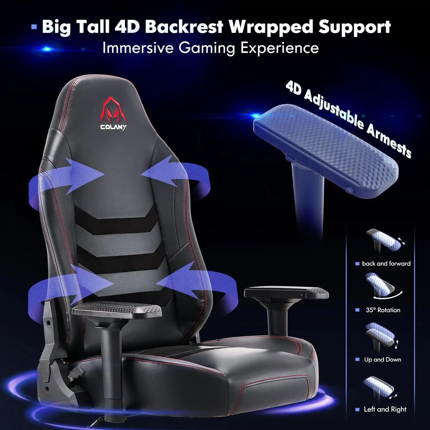 COLAMY Big and Tall Gaming Chair 400lbs-Computer Gamer Chair, Ergonomic Executive Office Chair, High Back PC Chair with Wide Sea