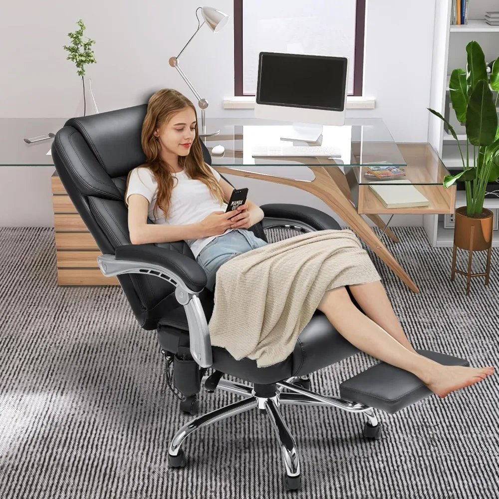 6-Point Massage Office Chair with Lumbar Support, Heated Executive Office Chair with Reclining Backrest, Computer Gaming Chair