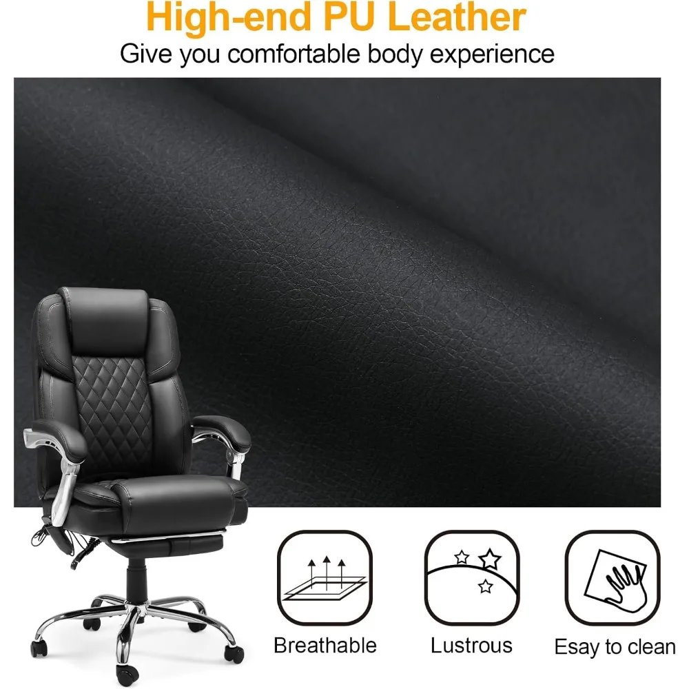 6-Point Massage Office Chair with Lumbar Support, Heated Executive Office Chair with Reclining Backrest, Computer Gaming Chair