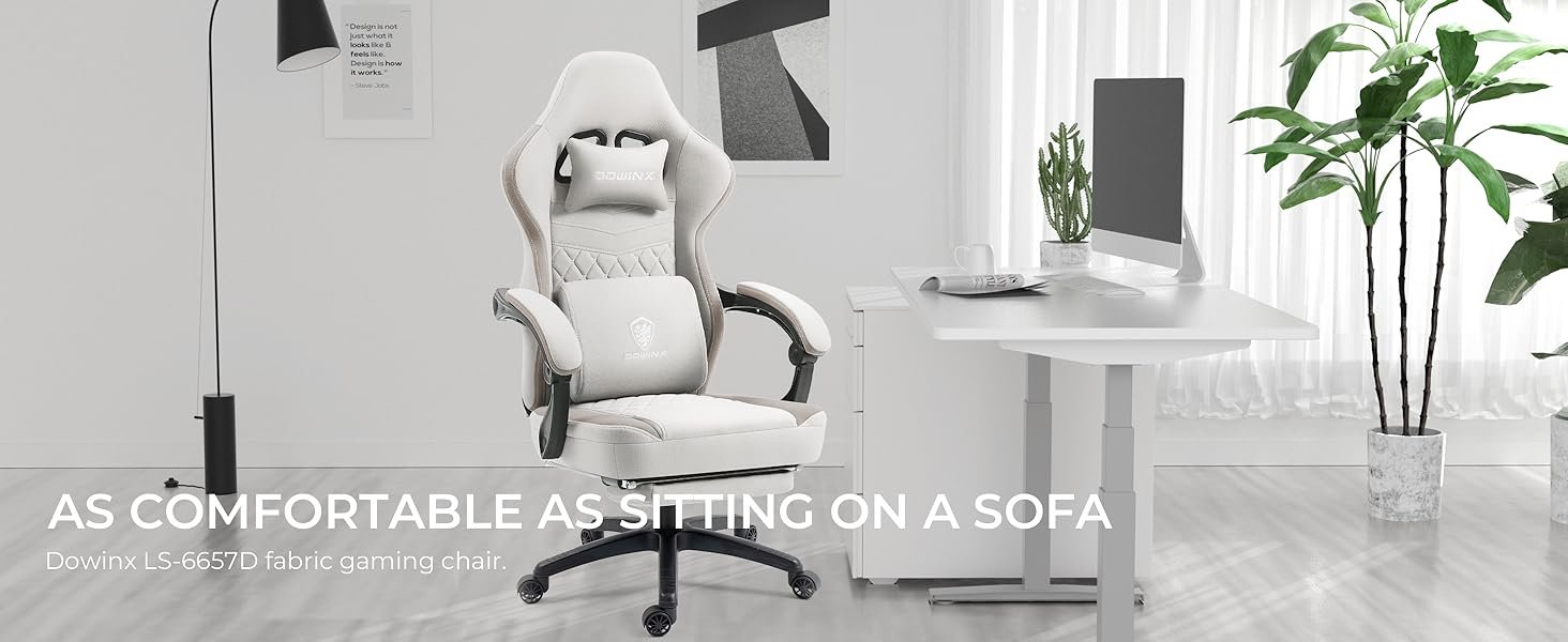 Dowinx Gaming Chair Breathable Fabric Computer Chair with Pocket Spring Cushion, Office Chair with Gel Pad and Storage Bag