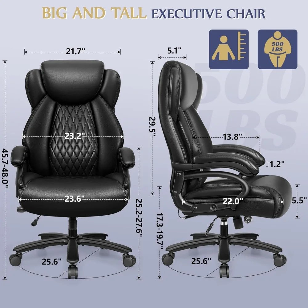 Tall Office Chair 500lbs, Desk Chair Adjustable Lumbar Support, Comfy Padded Cushion, Ergonomic PU Leather Home Computer Chair