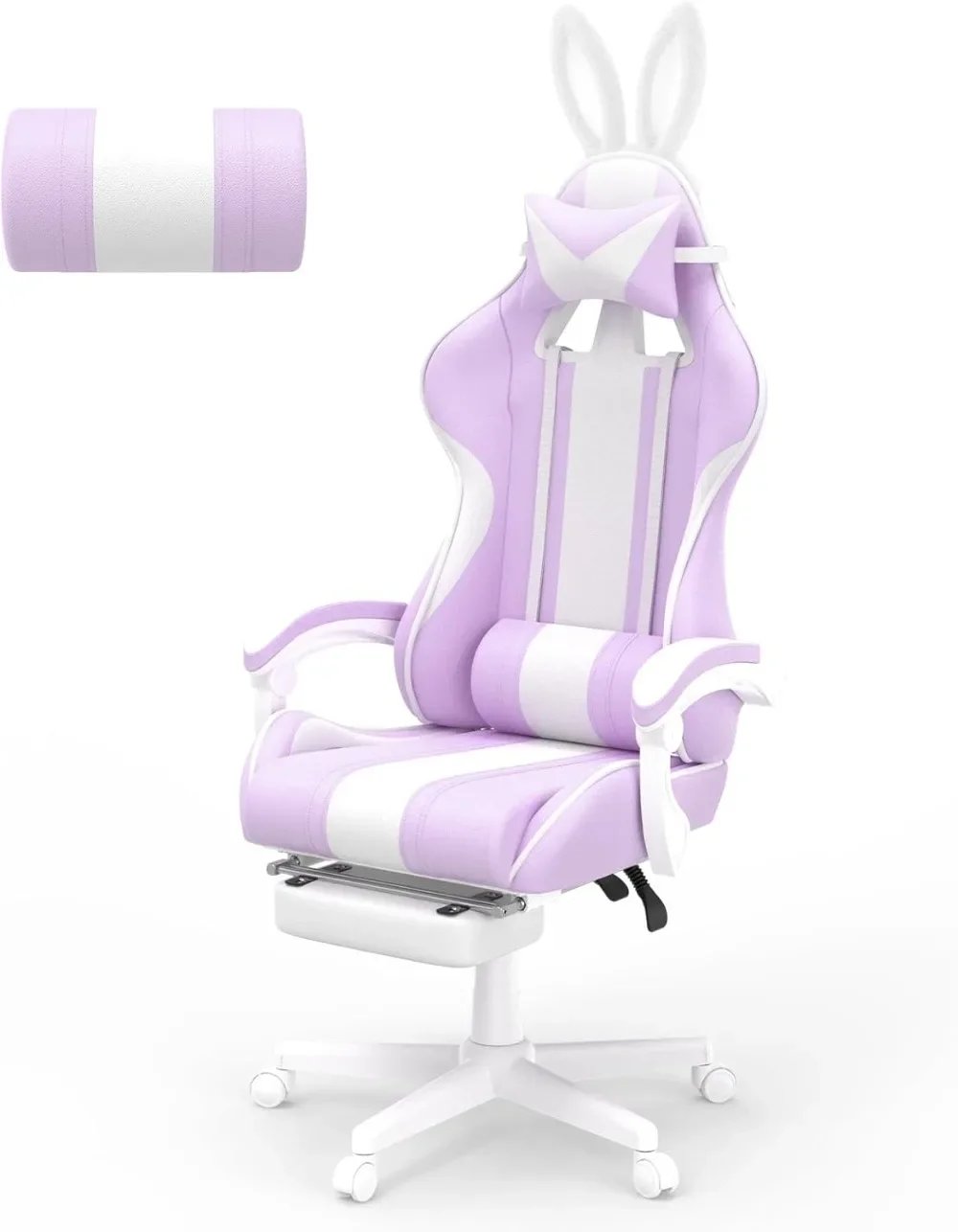 Kawaii Light Purple Gaming Chair with Bunny Ears, Ergonomic Cute Gamer Chair with Footrest and Massage Kawaii Light Purple Gaming Chair with Bunny Ears, Ergonomic Cute Gamer Chair with Footrest and Massage