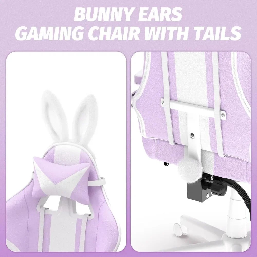 Kawaii Light Purple Gaming Chair with Bunny Ears, Ergonomic Cute Gamer Chair with Footrest and Massage Kawaii Light Purple Gaming Chair with Bunny Ears, Ergonomic Cute Gamer Chair with Footrest and Massage