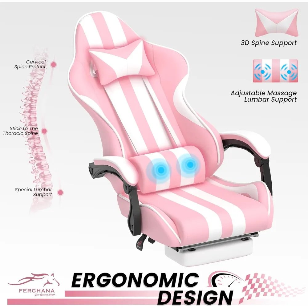 Pink Gaming Chairs with Footrest,Computer Game Chair,Massage Gaming Chairs,Christmas,Xmas Gift,PC Gaming Chairs for Adults Teen Pink Gaming Chairs with Footrest,Computer Game Chair,Massage Gaming Chairs,Christmas,Xmas Gift,PC Gaming Chairs for Adults Teen