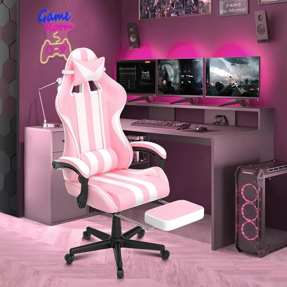 Pink Gaming Chairs with Footrest,Computer Game Chair,Massage Gaming Chairs,Christmas,Xmas Gift,PC Gaming Chairs for Adults Teen Pink Gaming Chairs with Footrest,Computer Game Chair,Massage Gaming Chairs,Christmas,Xmas Gift,PC Gaming Chairs for Adults Teen